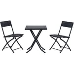 Ensemble meubles de jardin design table carré et chaises pliables résine tressée 4 fils métal noir