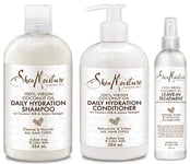 100% Virgin Coconut Oil TRIO BUNDLE| Daily Hydration Conditioner 13 Oz, Daily Hydration Shampoo 13 Oz & Leave-in Treatment 8 Oz by Shea Moisture