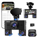 HUPEJOS 360° Dash Cam Front and Rear Inside, 4 Channel FHD 4 * 1080P Dashcam for Cars, Voice Control, Car Camera with WiFi, Include 64GB SD Card, 3.16" IPS Screen, WDR Night Vision, 24H Parking Mode