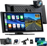 Autoradio A-pple Carplay Android Auto sans Fil,Radio Voiture avec Dashcam Voiture Avant Arrière 4K+1080P,9,26 Pouces Portable Stéréo de Voiture avec Lien Miroir/Bluetooth/Siri/Goo-gle/FM/64G TF(Q93)