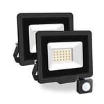 PICAA Projecteur LED Exterieur,2PCS 20W Projecteur Exterieur avec détecteur de mouvement, Spot LED Extérieur Puissant, Lumières d'inondation.pour jardin, Garage,Patio,Grange,Cour (Blanc chaud)