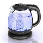 Small Electric Kettle, 1.0L Black Glass Kettle Cordless, Compact Mini