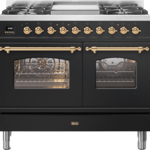 Ilve Milano PD10FNE3/MGG 100cm Matt Graphite Wide Dual Fuel Range Cooker – Brass Trim