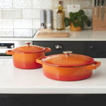 Cast Iron Pot Pan Casserole Dish Set Cooking Hob Oven 2 Piece 20cm  28 cm Orange