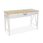 Versa Christoph Bureau Informatique Bureau Sécretaire Poste de Travail Table d'étude pour Ordinateur Gaming, avec tiroir, (H x l x L) 76 x 45 x 120 cm, Bois et métal, Couleur: Marron et Blanc