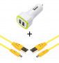 Pack Voiture Pour Nokia 2.3 Smartphone Micro Usb (2 Cables Smiley + Double Adaptateur Led Allume Cigare) - Jaune