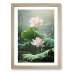 Lotus Flower Classicism No.2 Framed Wall Art Print, Ready to Hang Picture for Living Room Bedroom Home Office, Oak A2 (48 x 66 cm)