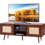 VEVOR Meuble TV pour TV 55" console de divertissement avec porte en rotin noyer