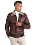 D'Arienzo Bomber Veste Cuir Agneau Marron Foncé Homme Col Mouton Moto Veste Motard Blouson Véritable Cuir Made in Italy Aviator 50/L/Marron foncé