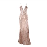 FTFTO Home Accessories Sexy Evening Dress V-Neck Strap High-Slit See-Through Sequin Dress Party Mopping Dress Green L