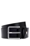 BOSS Mens Ther-Flag-E Sz35 Italian-leather belt with signature-stripe keeper trim