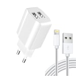 2xUSB Snabbladdning Väggadapter med Lightning Kabel Vit