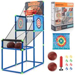 GYMAX Basketball Arcade Game, 2 in 1 Kids Basketball Stand Set with 2 Basketballs, 8 Sticky Balls, Electronic Scoreboard & Sound Effect, Outdoor Indoor Basketball Hoop Game for 3 Years Old+ Boys Girls