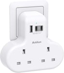 Addtam Double Plug Extension with 3 USB Ports 2 USB-C, 2 Way Multi Plug Adaptor,