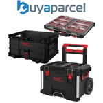 Milwaukee PACKOUT 3 Piece Set Slim Organiser + Crate +Wheeled Trolley 4932493927