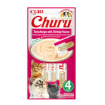 INABA Churu - Friandises pour Chats en Purée au Thon & Crevettes - Délicieux Snacks pour Félins - Texture Lisse et Onctueuse - Nourriture pour Chats - 4 Tubes x 14g