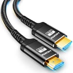 Akake Câble HDMI à fibre optique 8K 2.1-10M Unidirectionnel Ultra 48Gbps haute vitesse, 3D, 8K60, 4K120, 144Hz - Plaqué or, câble tressé - Idéal pour les téléviseurs HD, PC, projecteur, grands écrans