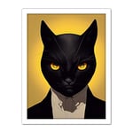 Doppelganger33 LTD Le Chat Noir Black Cat Tuxedo Yellow Portrait Artwork Framed Wall Art Print 18X24 Inch