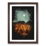 Big Box Art Moon Over The Mountains in Italy Paint Splash Framed Wall Art Picture Print Ready to Hang, Walnut A2 (62 x 45 cm)