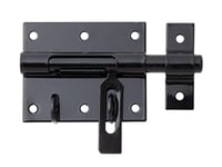 Alberts 137311 Verrou porte-cadenas | avec gâche attachée | noir plastifié | plaque 80 x 64 mm | Ø du boulon 11,5 mm | longueur totale 116 mm | Set de 10 pièces