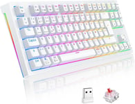 Clavier Gamer Mécanique Sans Fil Tkl Azerty,Programmable Clavier Gaming Rgb Filaire/Bluetooth/2.4Ghz,Clavier De Jeu 80% Switch Rouge Pour Pc Win/Mac/Android/Ios