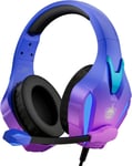 Casque De Jeu Ps4 Pour Xbox One, Ps5, Pc, H-9 Casque De Jeu Filaire Avec Basses Surround, Casque De Jeu Sur L'Oreille Avec Microphone, Interface 3,5 Mm (Violet)