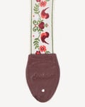 Souldier Lovebirds Cream/Green Guitar Strap (Burgundy Belt & Burgundy Leather Ends)