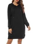 Sykooria Sweat à Capuche Long Femme Hoodies Robe Pull à Manches Longues Automne Hiver Sweat-Shirt Pullover,XL,Noir