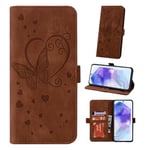 Auslbin Coque pour Samsung Galaxy A55 5G 6.5" 2024 Etui, Couverture de Feuillette Mobile Housse en Cuir PU Butterfly avec Bracelet pour Samsung Galaxy A55, Brun