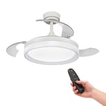 M Ledme - Ventilateur de plafond Led Blanc Yeray 56W avec lumière, télécommande, Faible consommation, moteur DC 20W+Lumière Led 36W, 6 vitesses, fonction été-hiver, Silencieux, 3 Pales déployantes