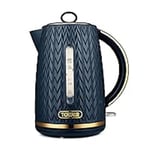 Tower T10052MNB Empire 1.7 Litre Kettle with Rapid Boil, Removable Filter, 3000W, Midnight Blue with Brass Accents