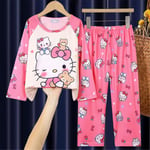 4-12 år flickor Sanrio tryckta pyjamas set långärmad toppar byxor nattkläder nattkläder loungewear presenter Hello Kitty 5-7 Years