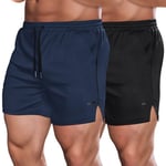 COOFANDY Lot de 2 Shorts de Sport Homme avec Poches Short de Sport à Séchage Rapide pour Homme Pantalon de Course à Pied en Plein Air Bleu Marine/Noir XL