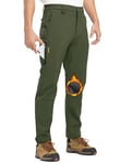 donhobo Men's Waterproof Walking Trousers,Men's Fleece Lined Drawstring Adjustable Ankle Opening Truser,Winter Warm Work Pants with Zipper Pockets Green 36