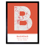 Baghdad Iraq City Map Modern Typography Stylish Letter Framed Word Wall Art Print Poster for Home Décor