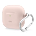 elago Silicone Case Compatible with AirPods 4 Case - Carabiner Included, Supports Wireless Charging, Shock Resistant, Full Protection, Headphone Accessories (Sand Pink)