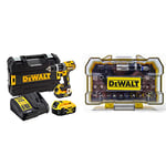 DEWALT - Perceuse Visseuse à Percussion Compact Brushless XR 18V Li-Ion 5Ah & Coffret de 32 Embouts de Vissage de 25mm Robustes et Précis - DT7969-QZ – Assortiment de 32 Embouts de Vissage avec Porte