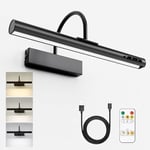 HARPER LIVING Rechargeable Picture Light with Remote, Dimmable and 3 Colour Temps, Battery Operated Wall Light with Timer & Memory, LED Display Lamp for Dartboard Pictures Frame Gallery-Black