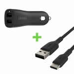 Belkin Playa Universal Auton USB-laturi + USB C -kaapeli