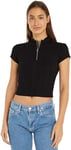 Calvin Klein Jeans T-Shirt Manches Courtes Femme Fermeture Éclair à mi-Hauteur, Noir (CK Black), M