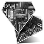 2 x Diamond Stickers 7.5cm BW - Radios Cassette Player Retro Music  #36180