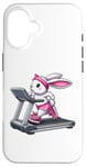 Coque pour iPhone 16 Lapin de Pâques sur tapis roulant Gym Fitness Entraînement