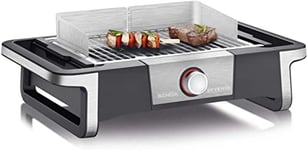 SEVERIN Barbecue électrique SENOA BOOST, Gril électrique 3 000 W utilisable en intérieur & extérieur, Barbecue électrique de table avec démarrage rapide jusqu’à 500°C, Inox/Noir, PG 8113