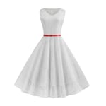 Damspets Retro Rockabilly Midiklänning 50-tal 60-tal Kvällsfest Swing Sundress Vit White XL