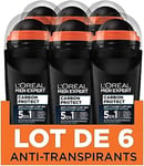 L'Oréal Paris Carbon Protect Ice Fresh, Déodorant Bille Homme - 50 Ml - Lot De 6