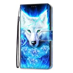 iPhone SE 2022 5G / iPhone SE 2020 / iPhone 8 / iPhone 7 Case Flip PU Leather Shockproof Wallet Case with Stand Magnetic Money Pouch Folio Bumper Gel Protective Phone Cover Wolf with Blue Rose