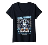 Womens Gaming Penguin Video Game Graphic For Men Boys Women Kids V-Neck T-Shirt