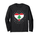 Lebanese Flag Vintage Heart Lebanon Fan Retro Long Sleeve T-Shirt