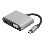 Adapter TypeC Hub till VGA HDMI DVI Displayport/3.1 Ethernet Konverter Dock 4K Upplösning (Grå)