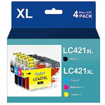 HALLOLUX LC421 LC421XL Cartouche d'encre Compatible pour Brother LC421 LC421 XL pour Brother DCP-J1050DW DCP-J1140DW MFC-J1010DW (Noir, Cyan, Magenta, Jaune, 4 Pack)